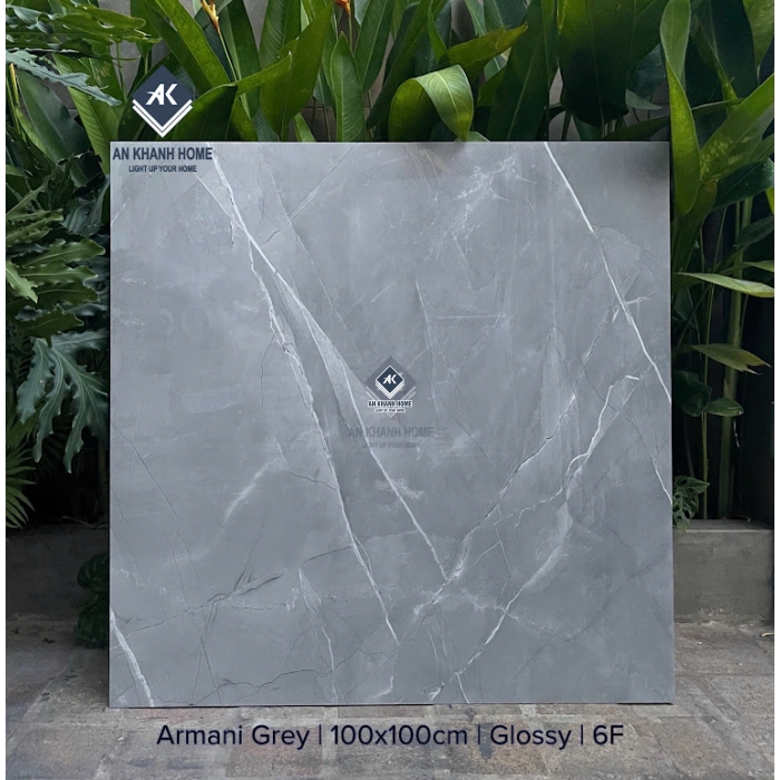 Gạch ấn độ 100x100 màu xám nhạt vân đá Armani Grey bề mặt bóng