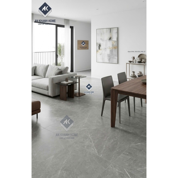 Gạch ấn độ 60x120cm Sigma White bề mặt mờ xám đậm vân đá trắng