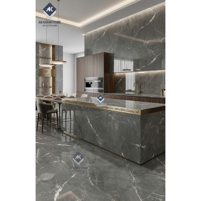 Gạch ấn độ 80x160 xám vân đá Marble bóng kiếng