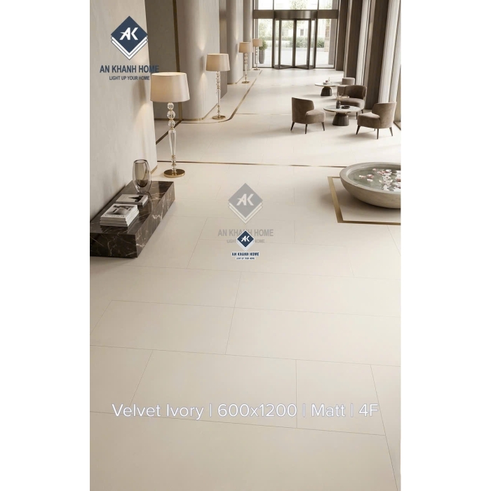 Gạch ốp lát ấn độ 60x120cm đá mờ màu kem ấm Velvet Ivory 