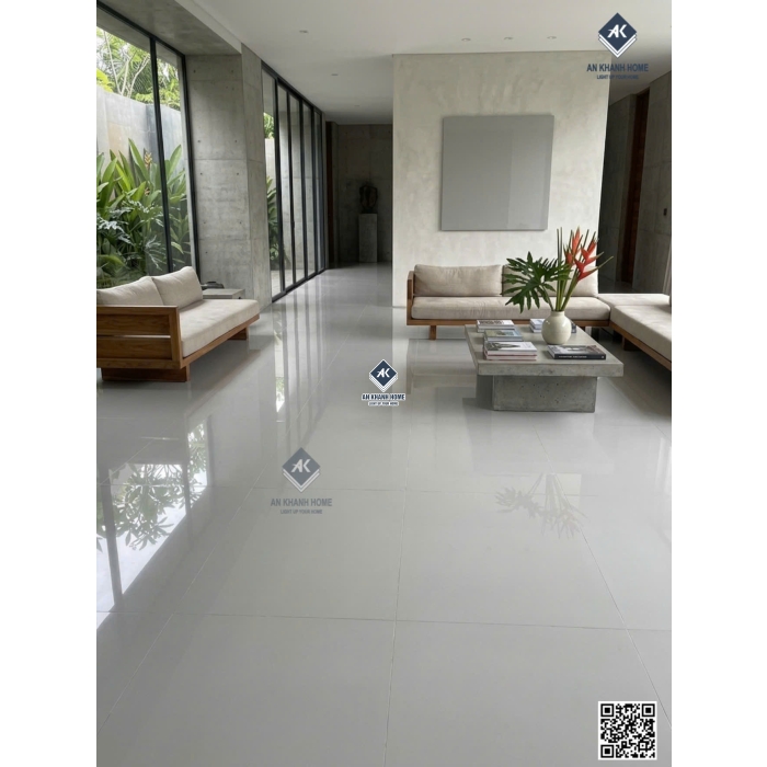 Gạch lát nền ấn độ 1Mx1M màu trắng kem bóng kiếng