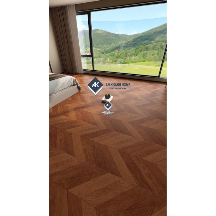 Gạch giả gỗ vân xương cá màu nâu đỏ 60x60 trung quốc