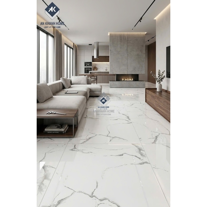 Gạch lát nền ấn độ 60x120 trắng vân đá xám bóng kính