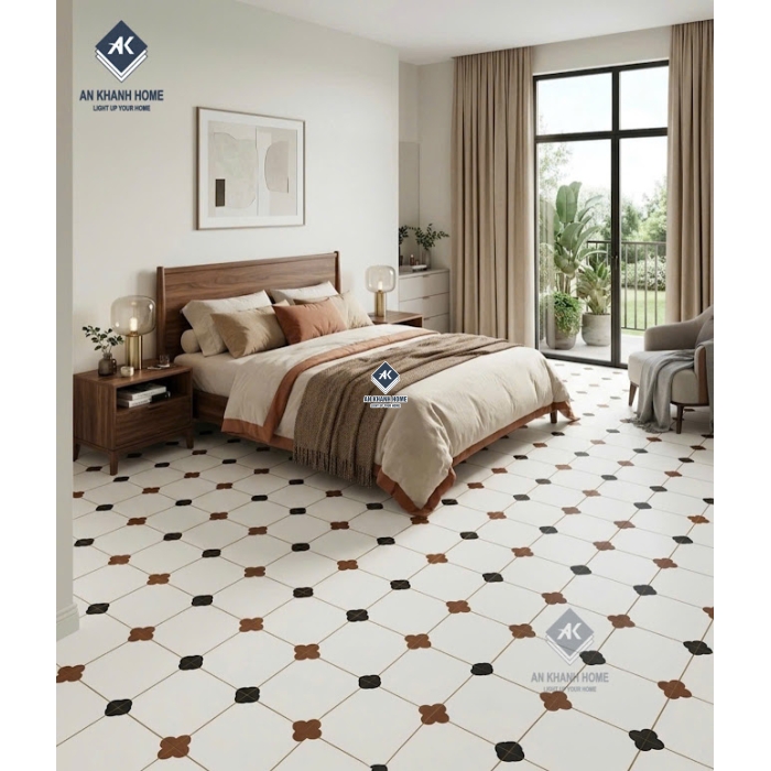 Gạch bông men mờ 40x40 hoạ tiết hoa văn cổ điển