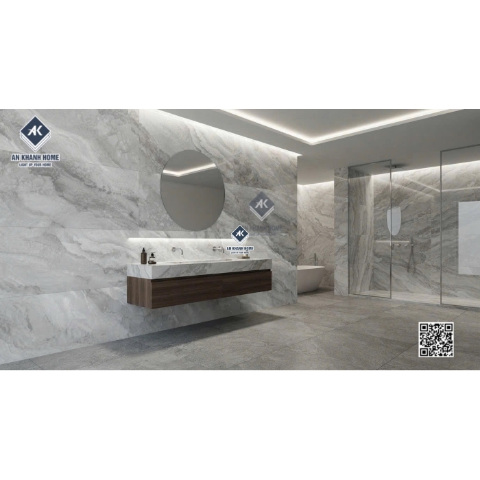 Gạch lát nền Malaysia 60x120 xám ghi vân đá Marble bóng kiếng