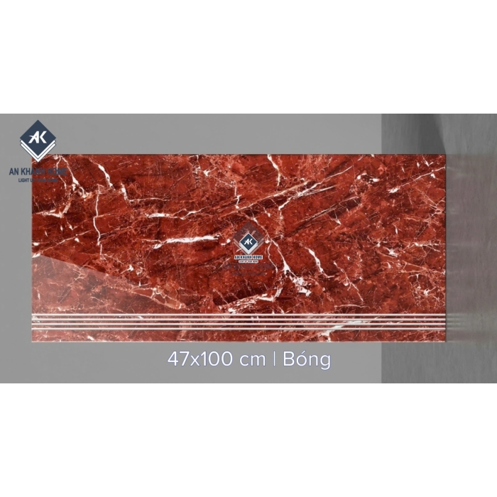 Gạch ốp lát bậc cầu thang 47x100cm đỏ vân đá trắng