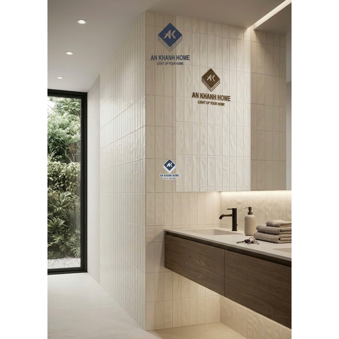 Gạch ốp giả thẻ trắng kem sữa 40x80 xương đá
