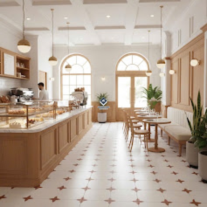 Gạch bông giả cổ 30x30 kem nhấn hoa văn góc