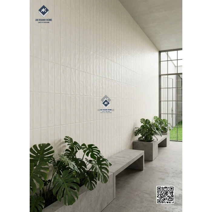 Gạch ốp giả thẻ trắng kem sữa 40x80 xương đá