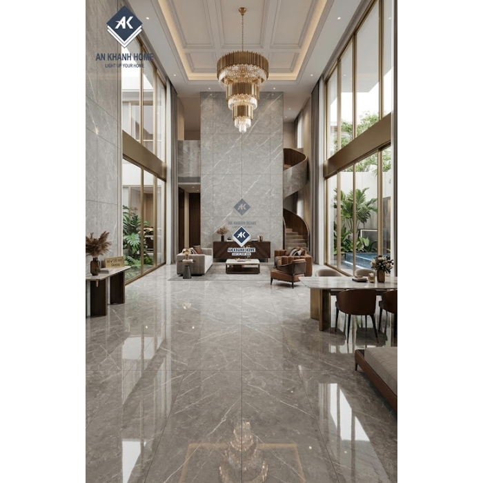 Gạch ốp lát ấn độ 60x120 màu xám vân trắng bóng kính