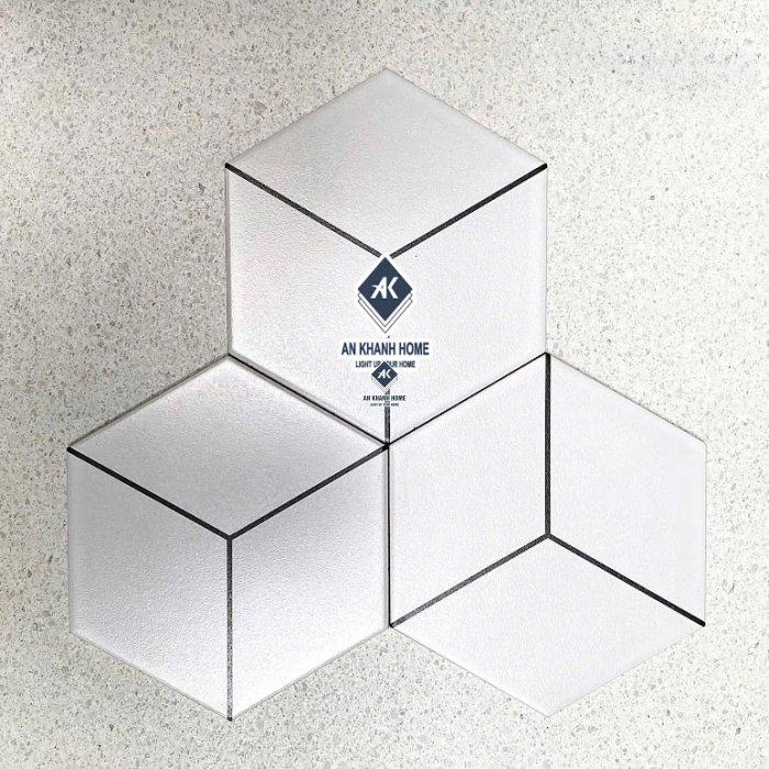 Gạch lục giác 200x230 hình thoi màu trắng xám nhạt