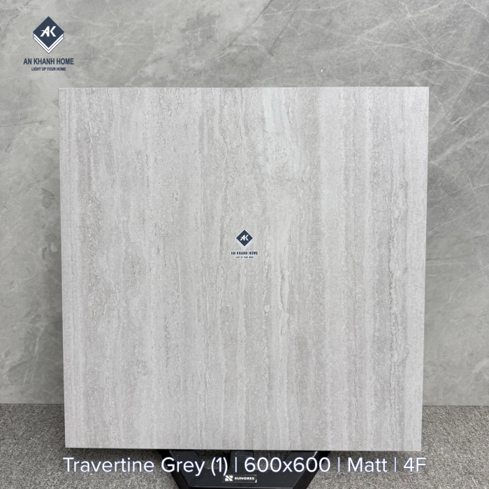 Gạch 60x60 vân travertine màu xám nhạt mờ 