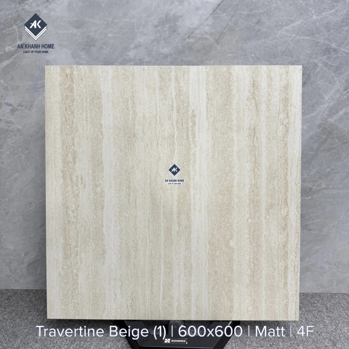 Gạch 60x60 vân travertine màu kem nhạt mờ 