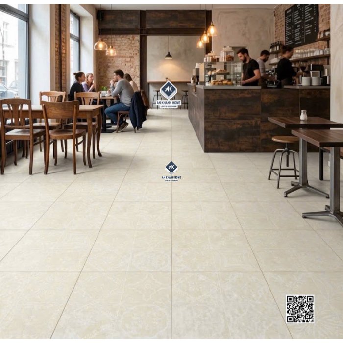 Gạch bông 40x40cm cổ điển hoa văn kem trắng