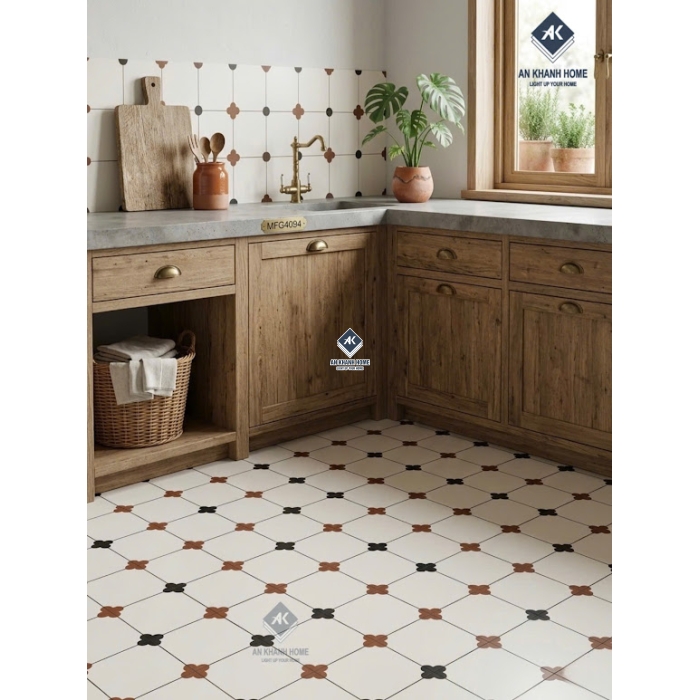 Gạch bông men mờ 40x40 hoạ tiết hoa văn cổ điển