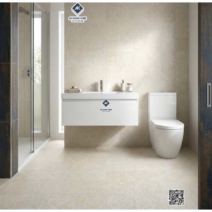 Gạch bông 40x40cm cổ điển hoa văn kem trắng