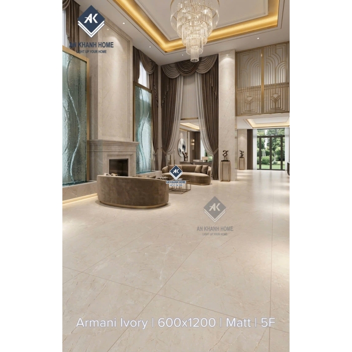 Gạch lát nền ấn độ 60x120cm Armani Ivory đá mờ vàng kem