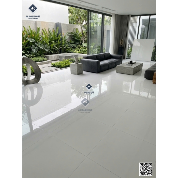 Gạch lát nền ấn độ 1Mx1M màu trắng kem bóng kiếng