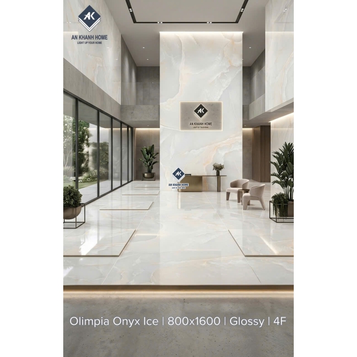 Gạch lát nền 80x160 màu kem vân đá Onyx bóng kiếng