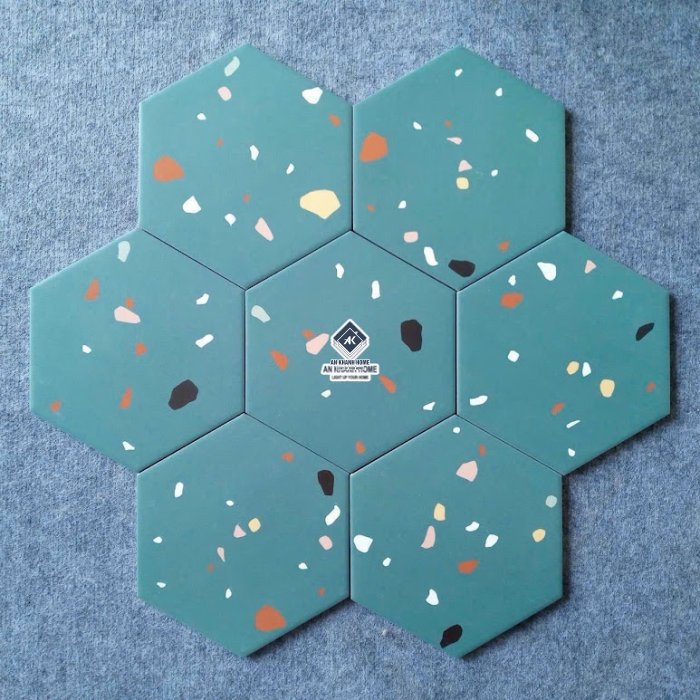  Gạch lục giác 20x23cm xanh ngọc lục họa tiết terrazzo