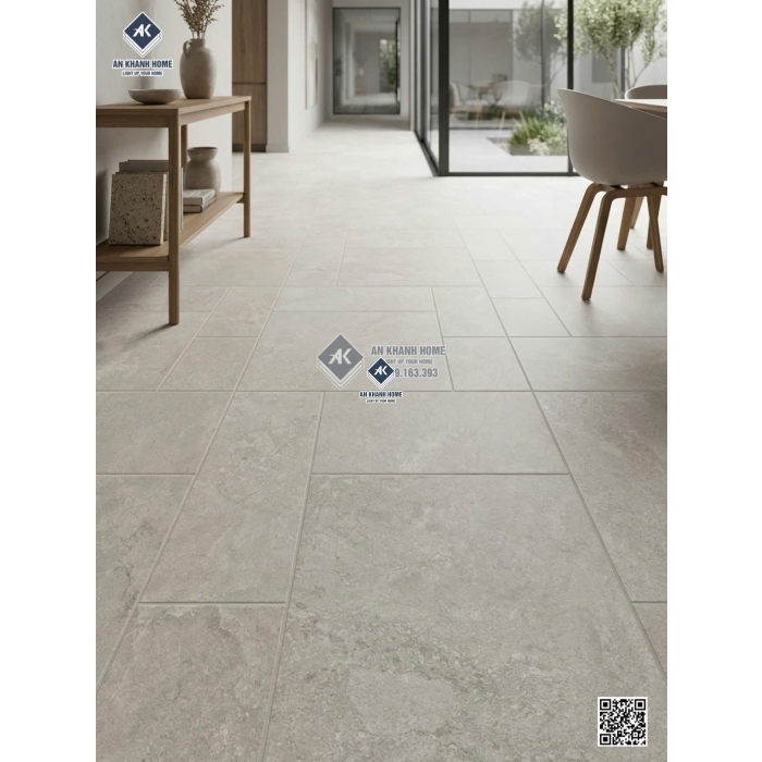 Gạch 60x120 nhiều Modul mờ Travertine giả đá ghép màu xám trắng