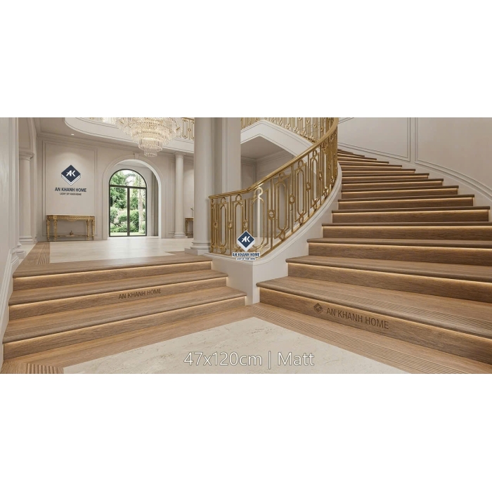 Gạch lát bậc cầu thang vân giả gỗ màu vàng 47x120cm