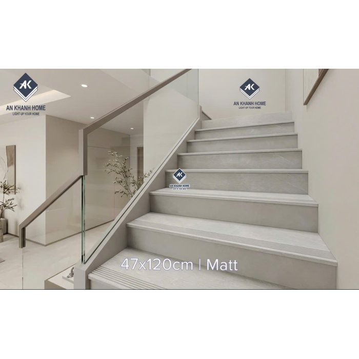 Gạch ốp lát cầu thang đá granite 47x120 bề mặt mờ màu xám trắng