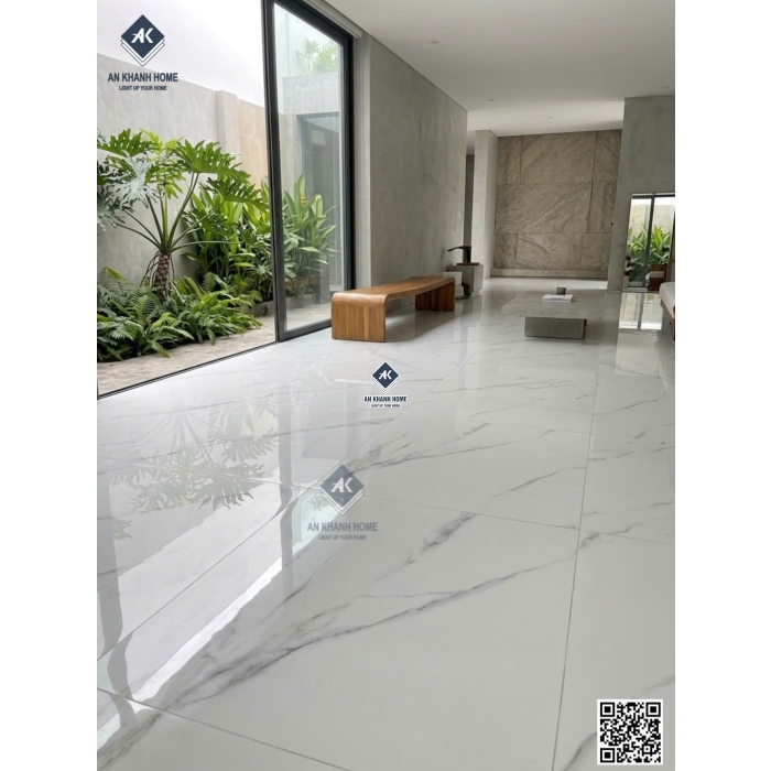 Gạch lát nền ấn độ 100x100cm bóng kiếng trắng vân Marble xám