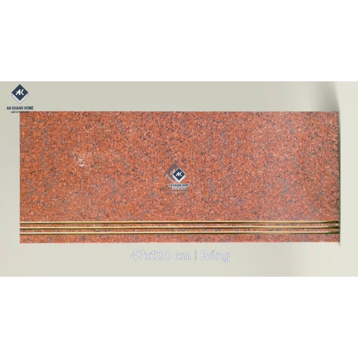 Gạch ốp lát cầu thang 47x120 mè đỏ giả đá hoa cương nhũ vàng