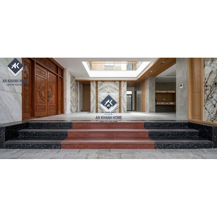 Gạch lát cầu thang giả vân đá hoa cương đỏ đen 47x100cm