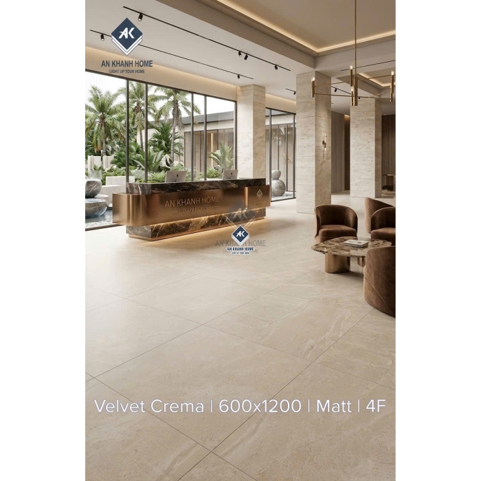 Gạch ốp lát ấn độ 60x120 Velvet Crema bề mặt mờ kem