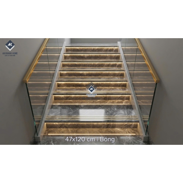 Gạch cầu thang 47x120 bề mặt khắc kim đá marble xám đậm