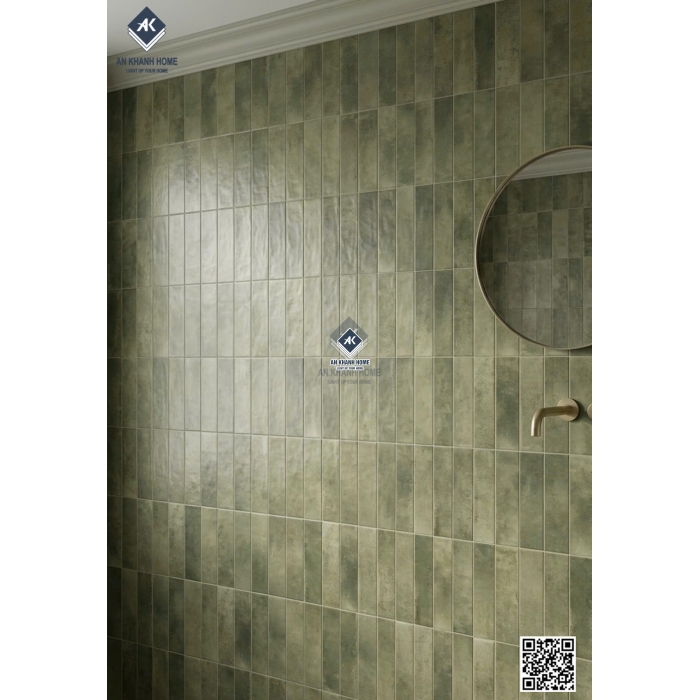 Gạch ốp tường 40x80 giả thẻ mix màu xanh rêu