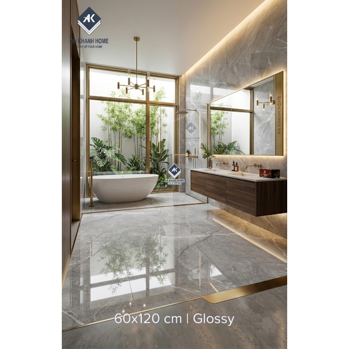 Gạch khổ lớn ấn độ 60x120 vân đá xám bóng kính cao cấp