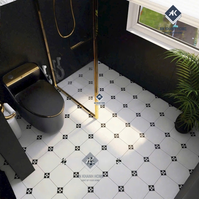 Gạch bông lát nền trắng đen 40x40 hoạ tiết cổ điển