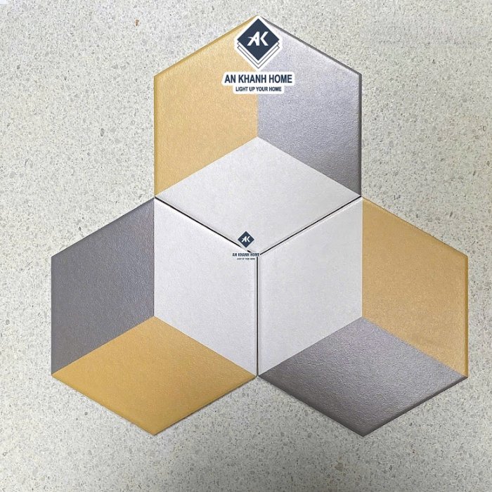 Gạch lục giác 3 màu 20x23cm hình khối lập phương 3D