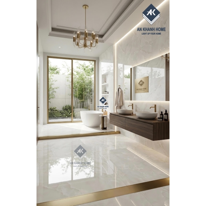 Gạch ốp lát ấn độ 60x120 bóng kính vân kem nhẹ