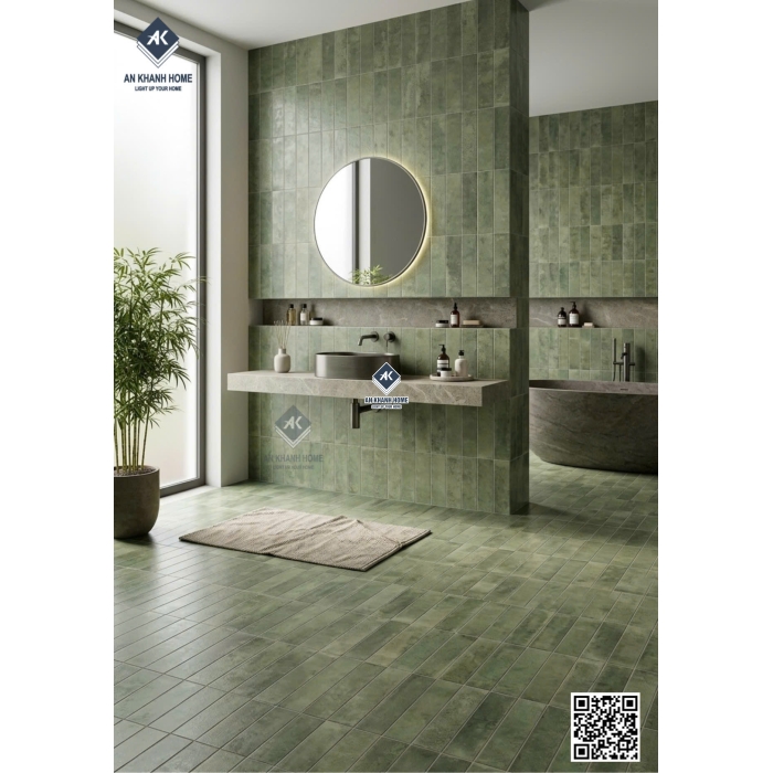 Gạch ốp tường 40x80 giả thẻ mix màu xanh rêu