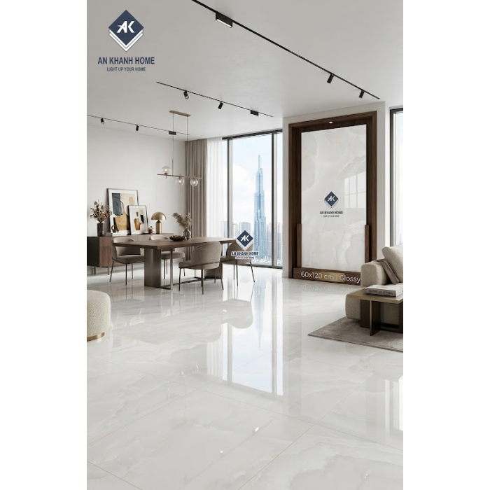  Gạch lát nền ấn độ 60x120 bóng kính kem vân mây sang trọng