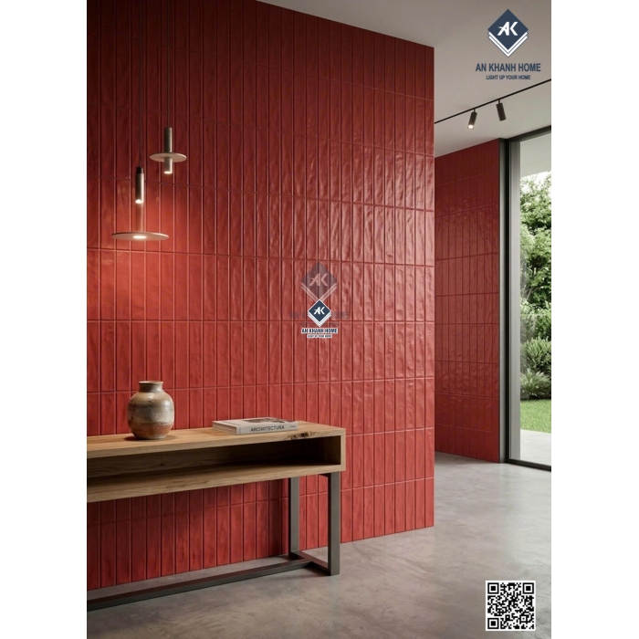 Gạch giả thẻ trang trí màu đỏ bề mặt lượn sóng 40x80 trung quốc
