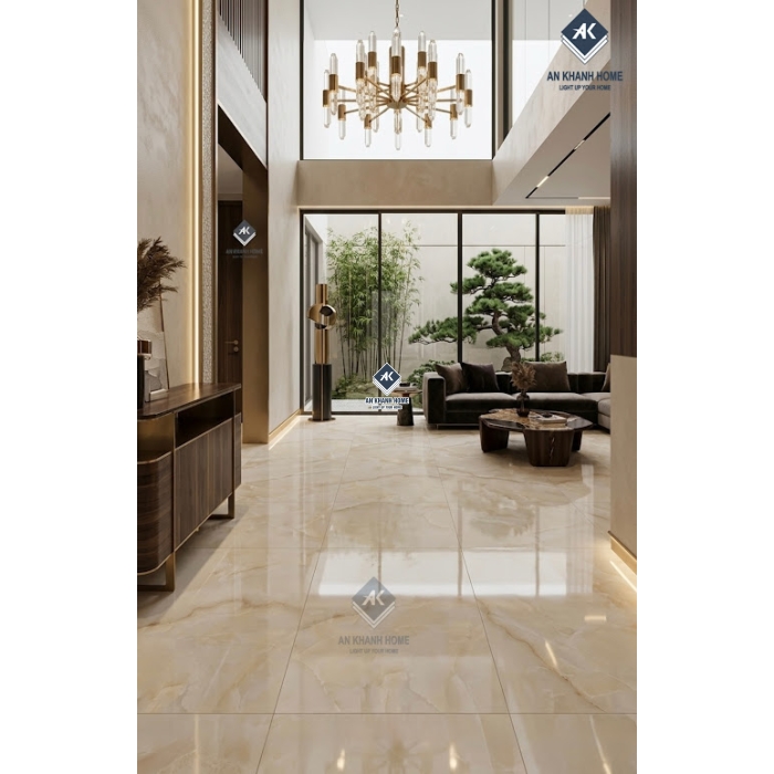 Gạch ốp lát 60x120 ấn độ màu vân đá vàng kem bóng kính