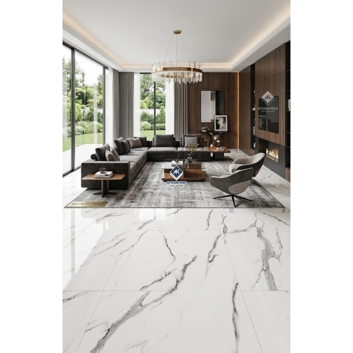 Gạch ốp lát ấn độ 60x120 trắng vân khói xám đen bóng kính