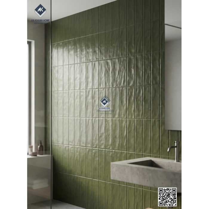 Gạch giả thẻ xanh lượn sóng 40x80cm ốp trang trí