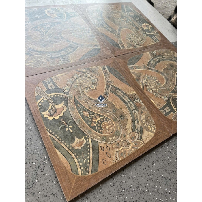 Gạch bông giả cổ 40x40 hoạ tiết Paisley nâu đất xám