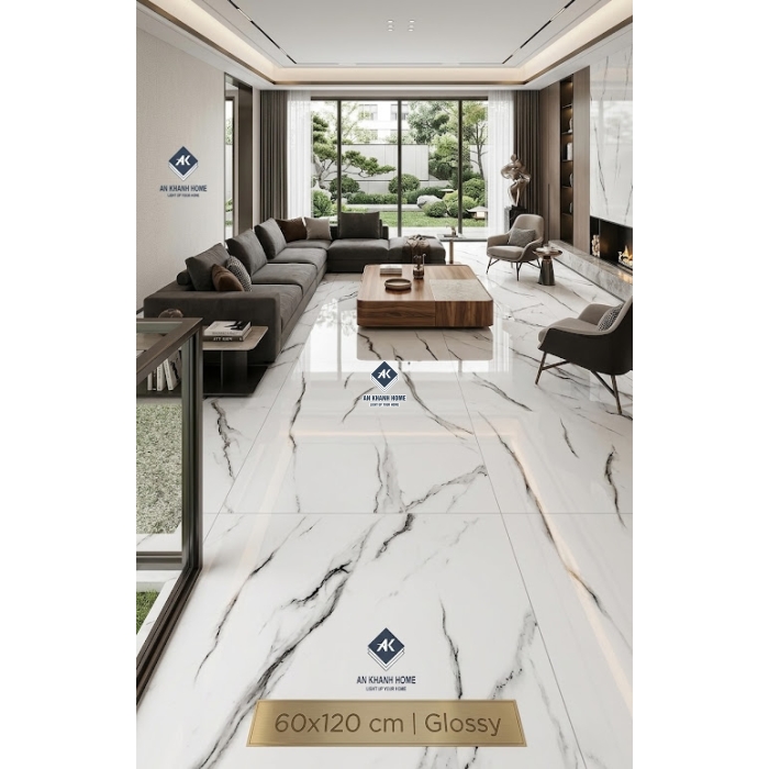 Gạch ốp lát ấn độ 60x120 trắng vân khói xám đen bóng kính