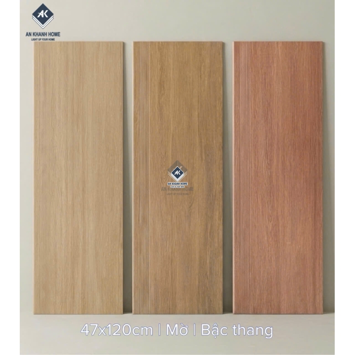 Gạch lát bậc cầu thang vân giả gỗ màu vàng 47x120cm