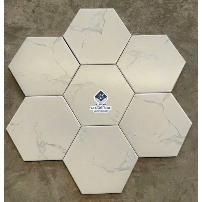 Gạch lục giác 200x230 mờ Marble giả đá trắng vân mây