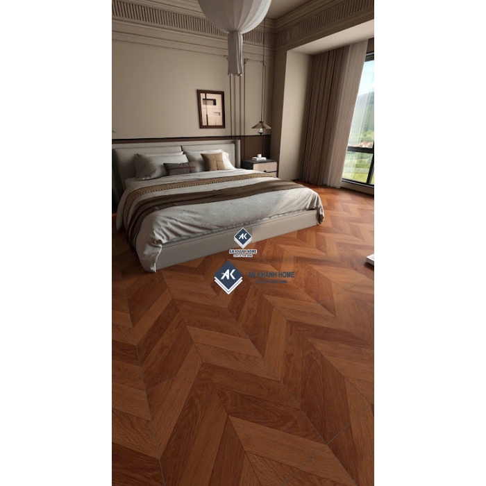 Gạch giả gỗ vân xương cá màu nâu đỏ 60x60 trung quốc