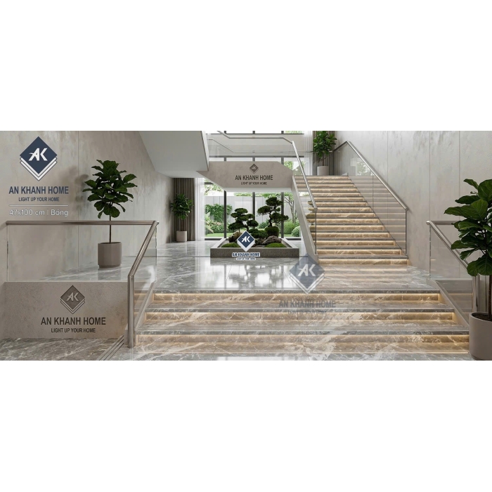 Gạch bậc cầu thang trung quốc 47x100cm vân đá Marble xám trắng