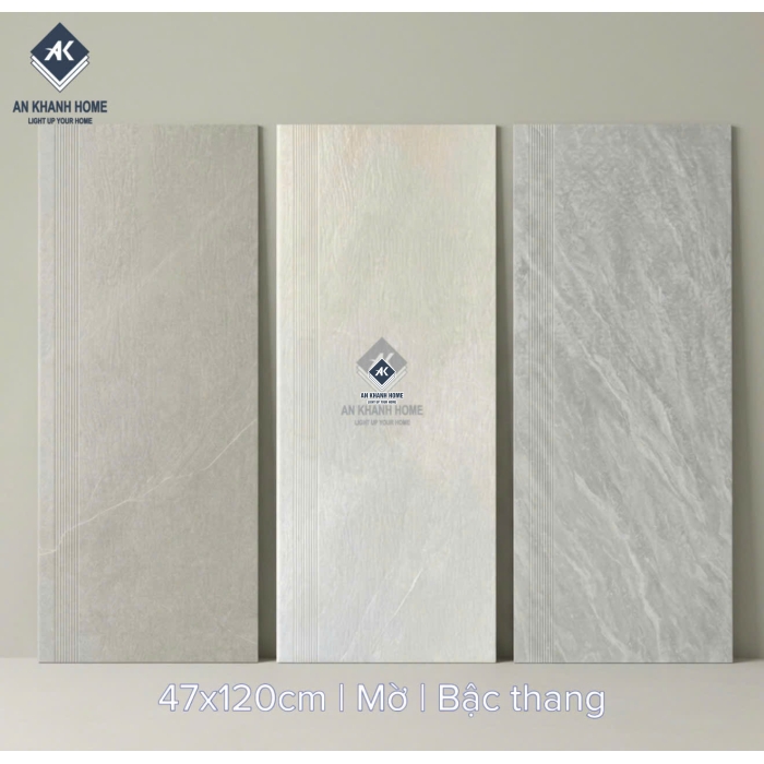 Gạch granite lát bậc cầu thang 47x120 màu xám vân đá bề mặt mờ